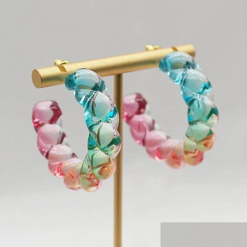 Stud Ujbox Wholesale Bk Mticolor Rainbow Clear Acrylic Twist Earrings Hoop For Women 231127 Drop Delivery Jewelry Dhkfv