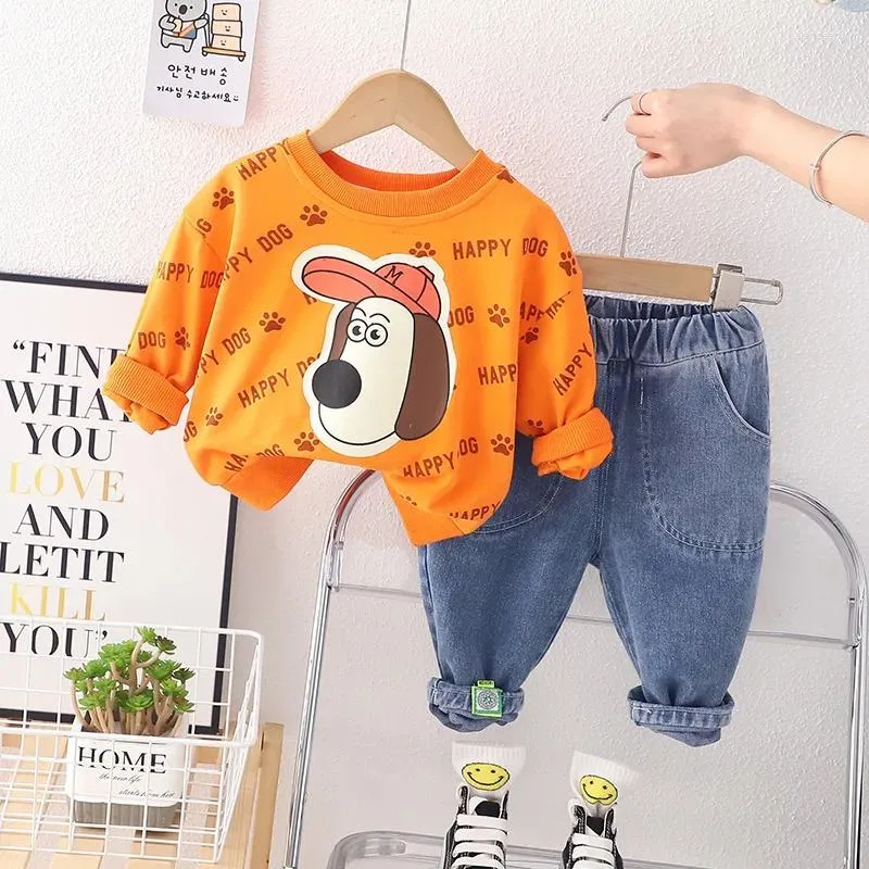 Ensembles de vêtements Bébé Garçon Vêtements pour bébés 2024 Printemps Automne Lettre Imprimé Dessin Animé Chien T-shirts À Manches Longues Et Pantalons Enfants Garçons Tenues