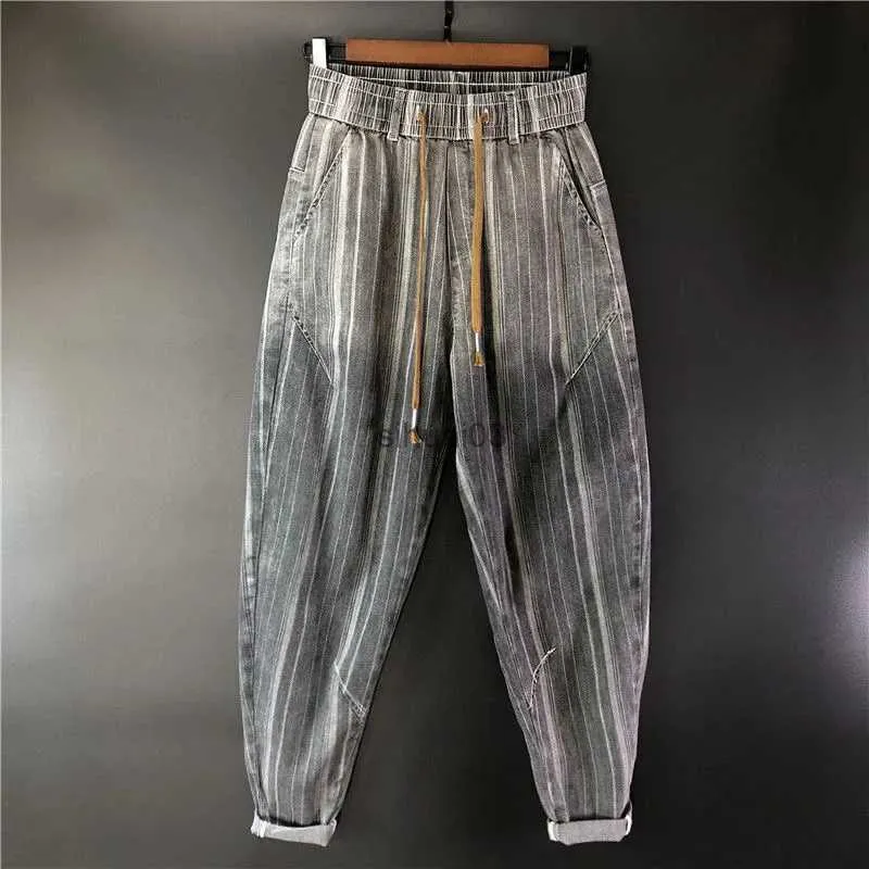 Erkekler Kot 2023 İlkbahar/Yaz Yeni Moda Trendi Çizgisi Baskılı Erkekler İçin Baskılı Elastik Pantolon Günlük Gevşek Gevşek Konforlu Yüksek Kaliteli Kotlar 28-36L2403