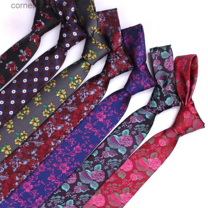 ネクタイネックネクタイは、男性用の新しいジャキュード織りネクタイフローラルICネクタイファッションポリエステルギフトのためのスリムメンズネックウェディングスーツタイ6cm幅Y240325