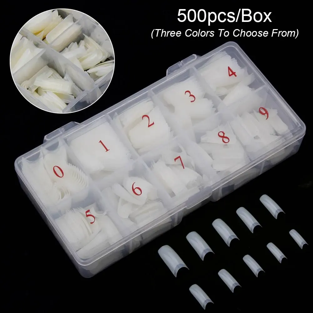 500 pièces/boîte ongles artificiels couverture complète ongles colorés ongles conseils acrylique Transparent ongles Capsules manucure française faux ongles