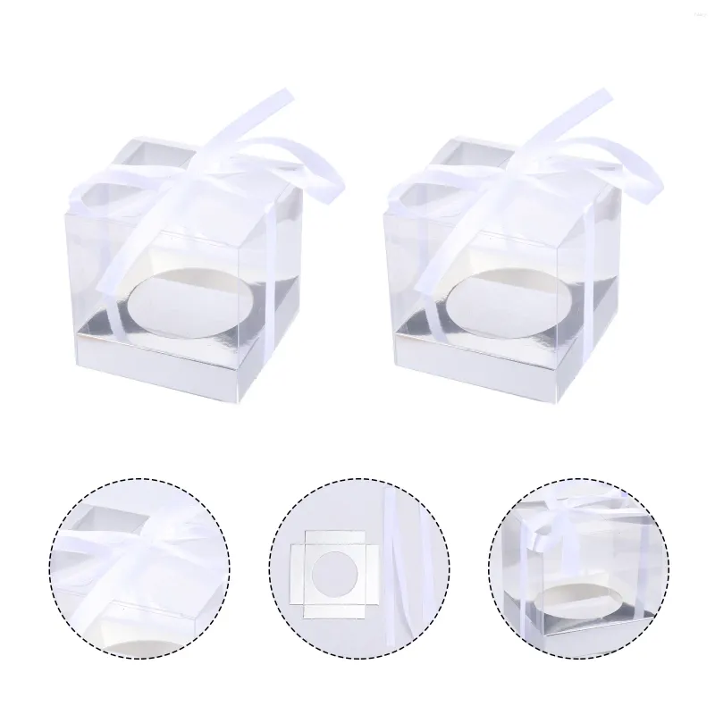 Ta ut containrar 12st Transparent Cake Box Candy Gift Container Carrier Packaging med band för födelsedagsduschbröllop