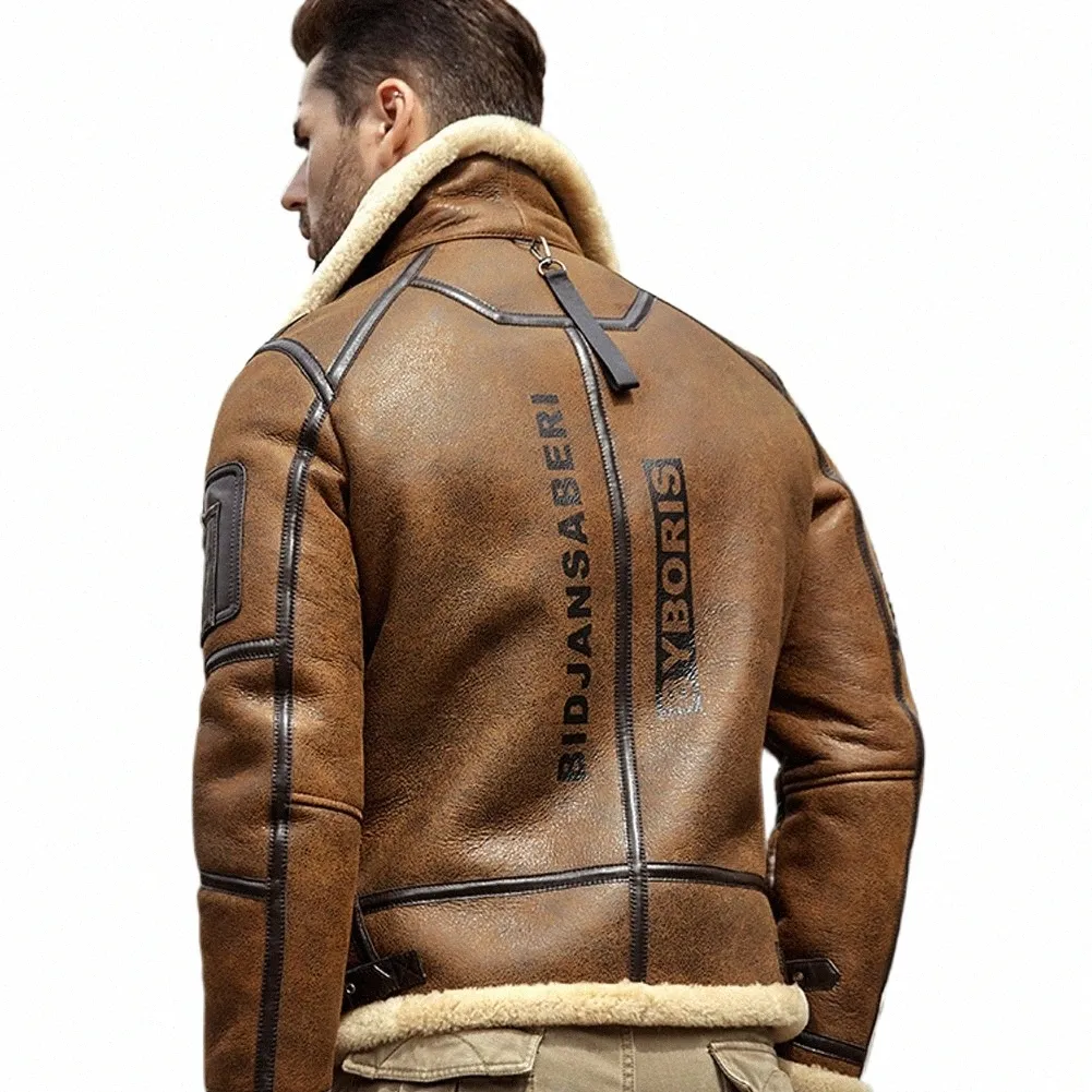 2019 Nouvelle veste en peau de mouton pour hommes B3 Veste de vol en peau de mouton Aviator Manteau d'hiver en fourrure Bomber Veste en cuir S3II #