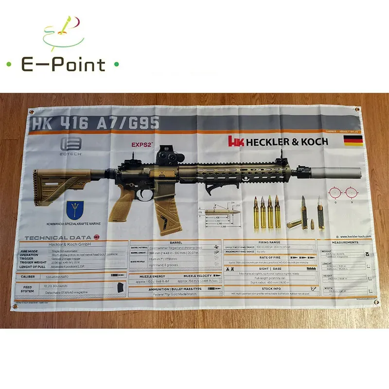 Akcesoria Heckler Koch HK 416 A7/G95 Flaga pistoletu 3 stóp*5 stóp (90*150 cm) Dekoracje świąteczne dla domowego banera wewnętrznego wystroju zewnętrznego M215