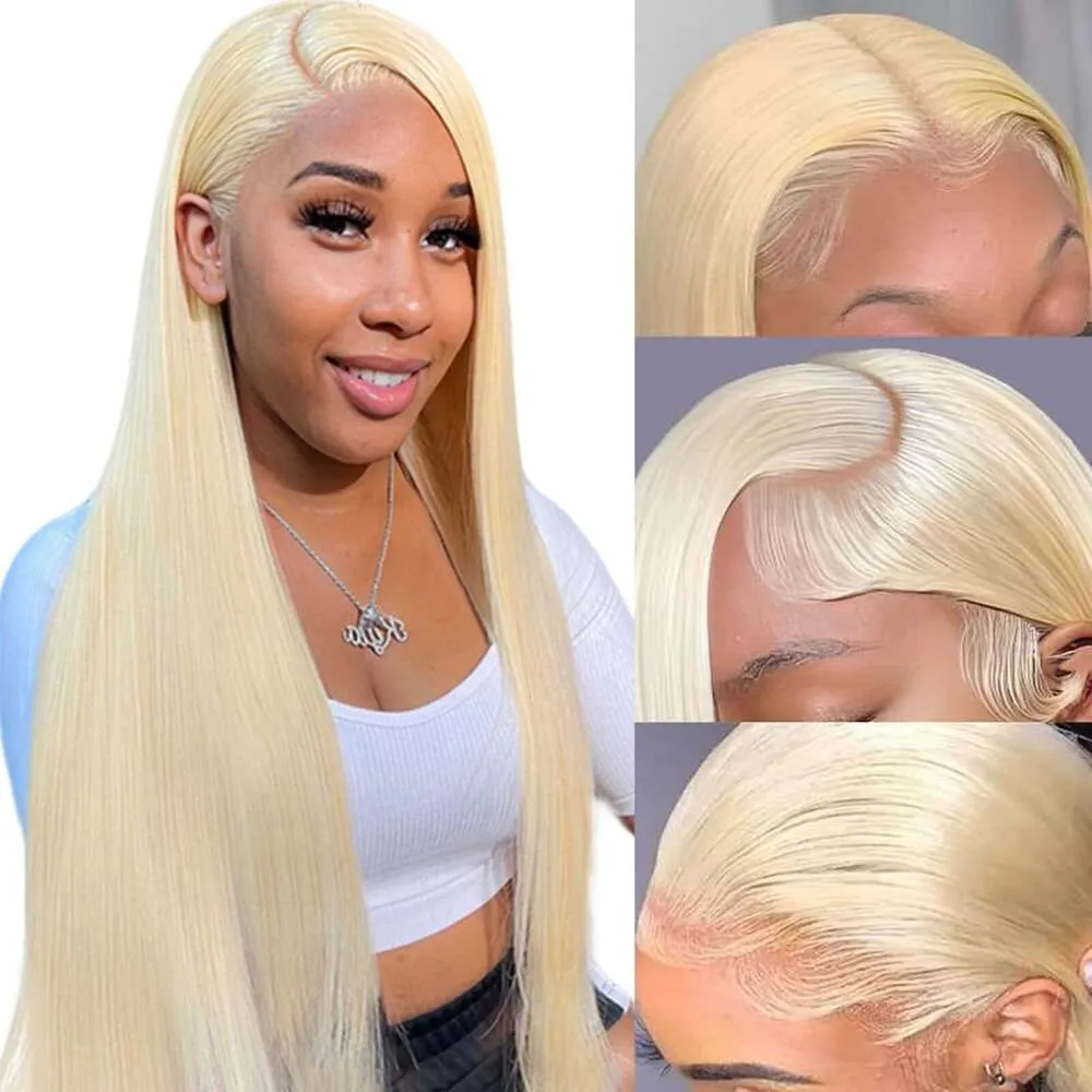 SIYUSI Blonde 20inch 180% Density 13x4 Front Wigs Human Straight 613 HD Lace Frontal Wig Brazilian Pre Plucked with Baby Hair