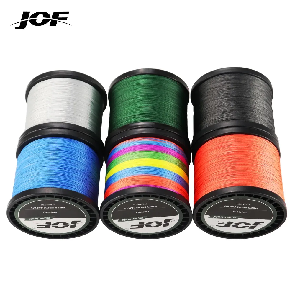 Líneas JOF 1000M PE línea trenzada línea de pesca multifilamento 4 hilos cable para pesca de carpa 8 10 20 30 35 40 50 60 80 LB