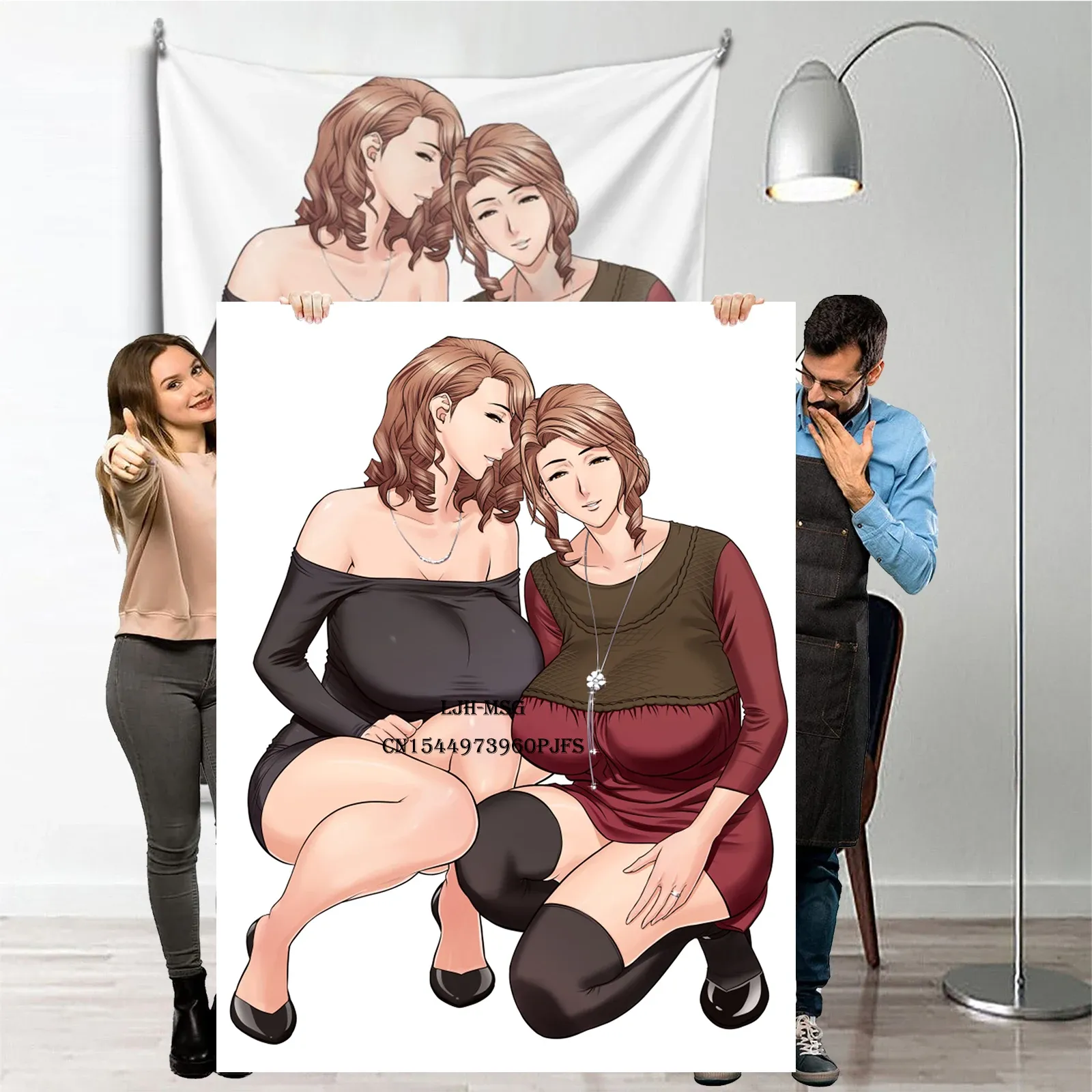 Stickers Mode Hentai Manga Anime Waifu Japanse Sexy Meisje Tapijt Muur Opknoping Twin MILF Poster Wave Wandtapijten voor Slaapkamer Woonkamer