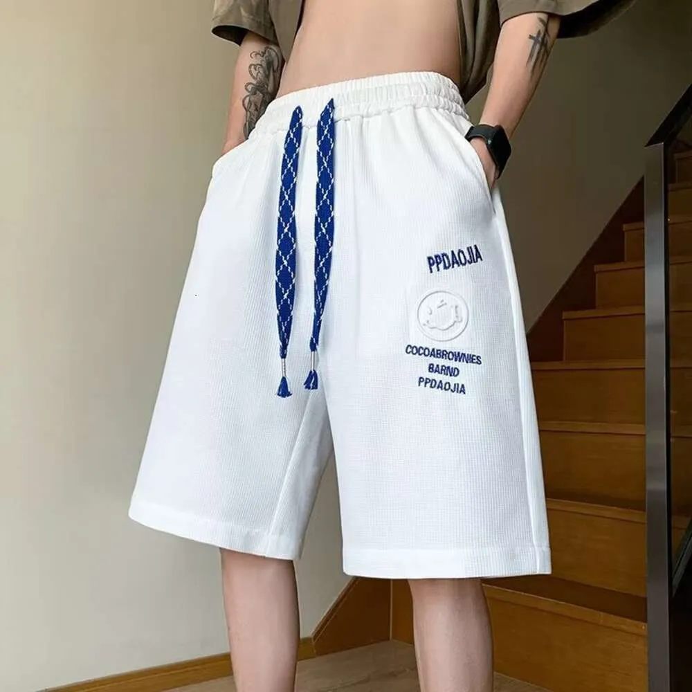 Short gaufré pour hommes, coupe Slim d'été, Pentagonal, basket-ball américain, marque tendance, pantalon décontracté ample et polyvalent, pantalon à jambe droite