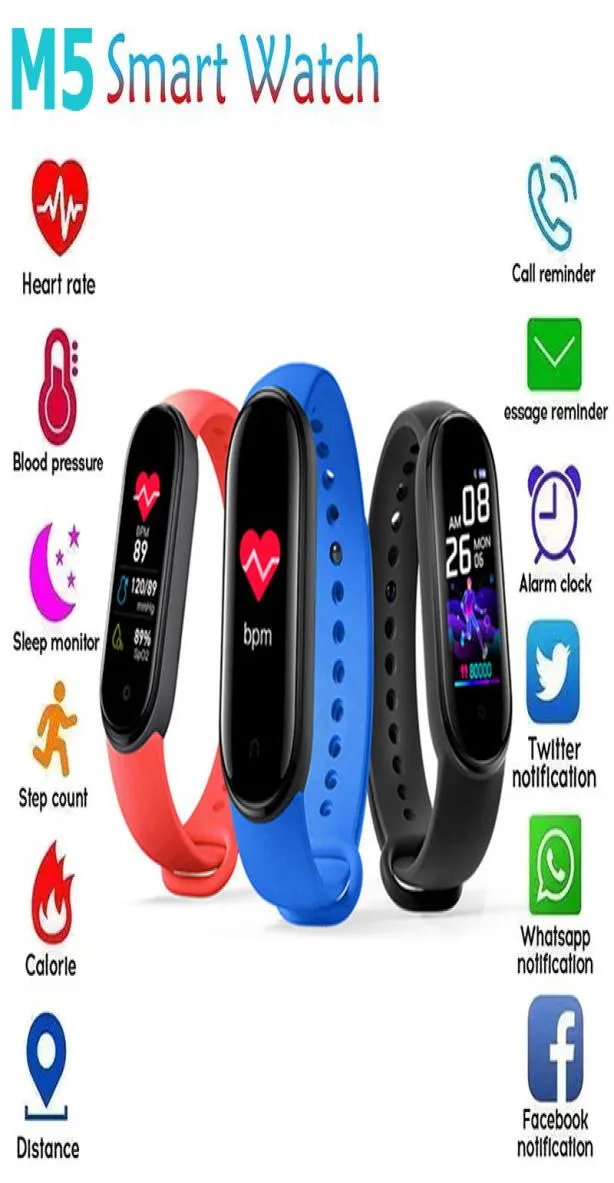 M5 Braccialetti intelligenti Braccialetti Bluetooth Fitness Tracker Frequenza cardiaca reale Monitor per la pressione sanguigna Schermo IP67 Orologio sportivo impermeabile 47719291