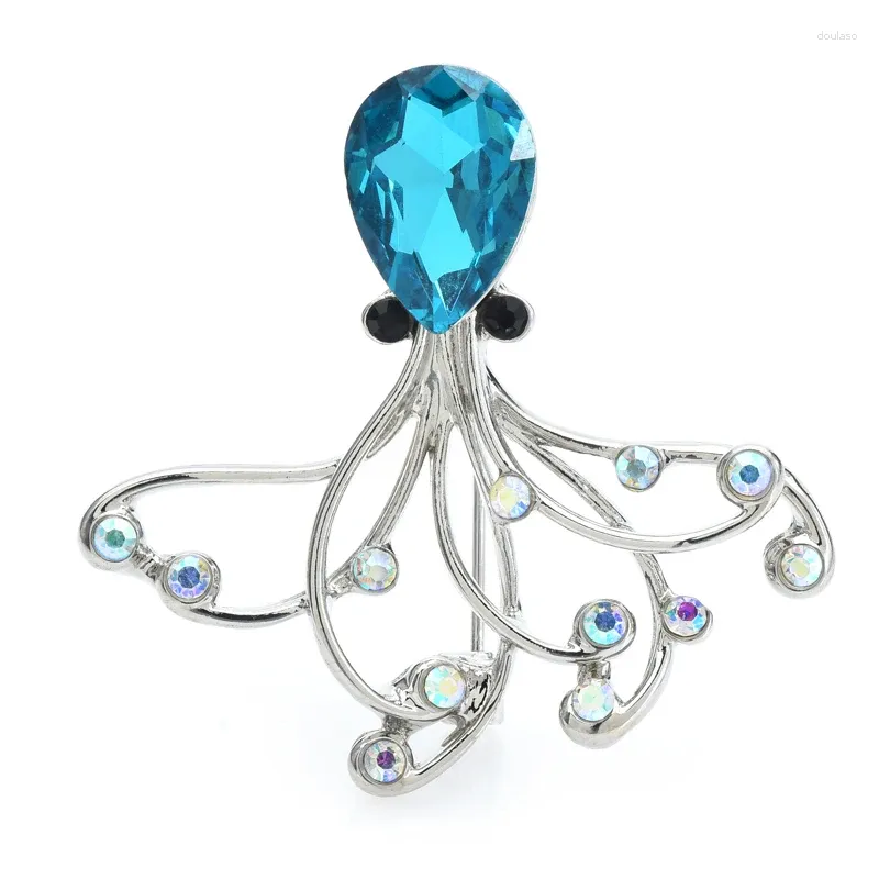 Brooches Wuli&baby Lovely Squid Fish For Women Men 2-color Crystal Sea Animal Party Office Brooch Pins Gifts