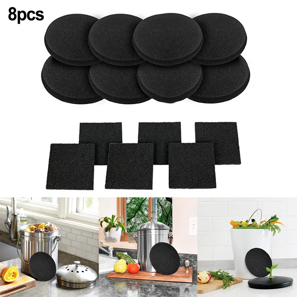 Sacs 8 pièces/ensemble bac à compost filtre à charbon actif cuisine cour 120*120MM noir rond coton poubelles filtres à charbon outil de jardin