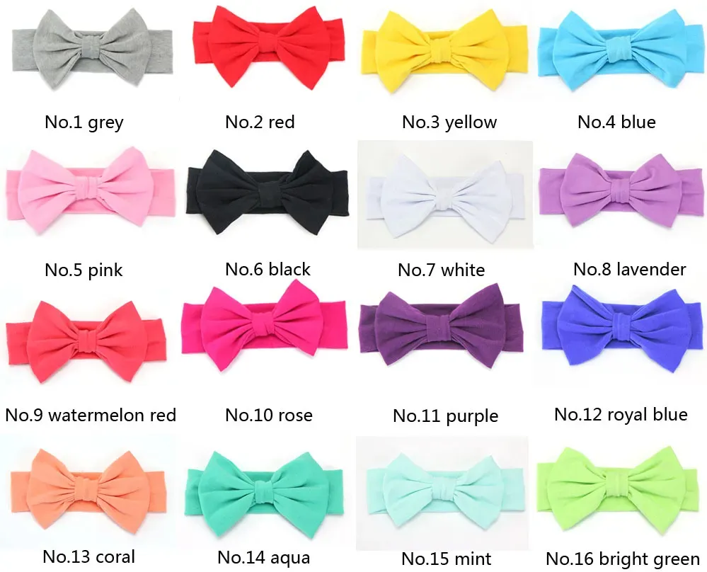 Couvre-chef en gros ceinture de cheveux en coton pour enfants 16 couleurs européen et américain grand papillon arc bébé bandeau élastique livraison gratuite LL