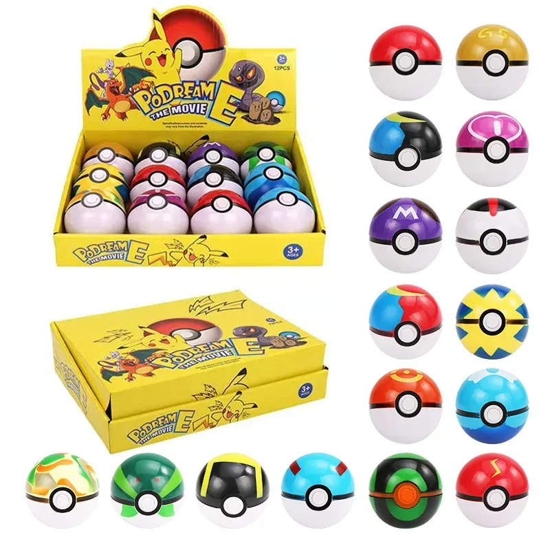 Calligraphy Original Real Switch 8/12pcs with Box 7cm Pet Elf Ball Es Pokeballs with 2.53cm Figures Toys Dream Bedroom Children Gift