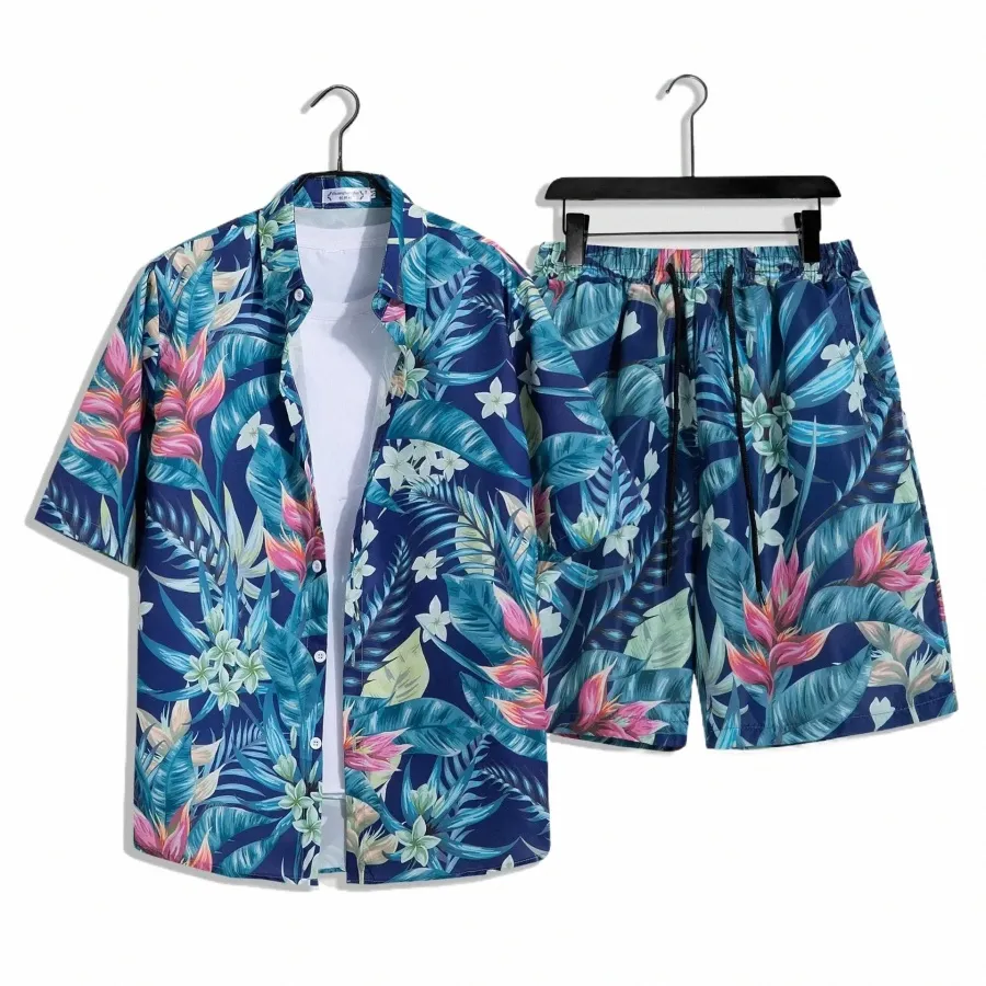 Мужские комплекты с принтом Fi, рубашка с коротким рукавом + шорты, костюм из 2 предметов, свободный, 2024, летняя повседневная пляжная одежда, мужская гавайская одежда Vacati, l6I7 #