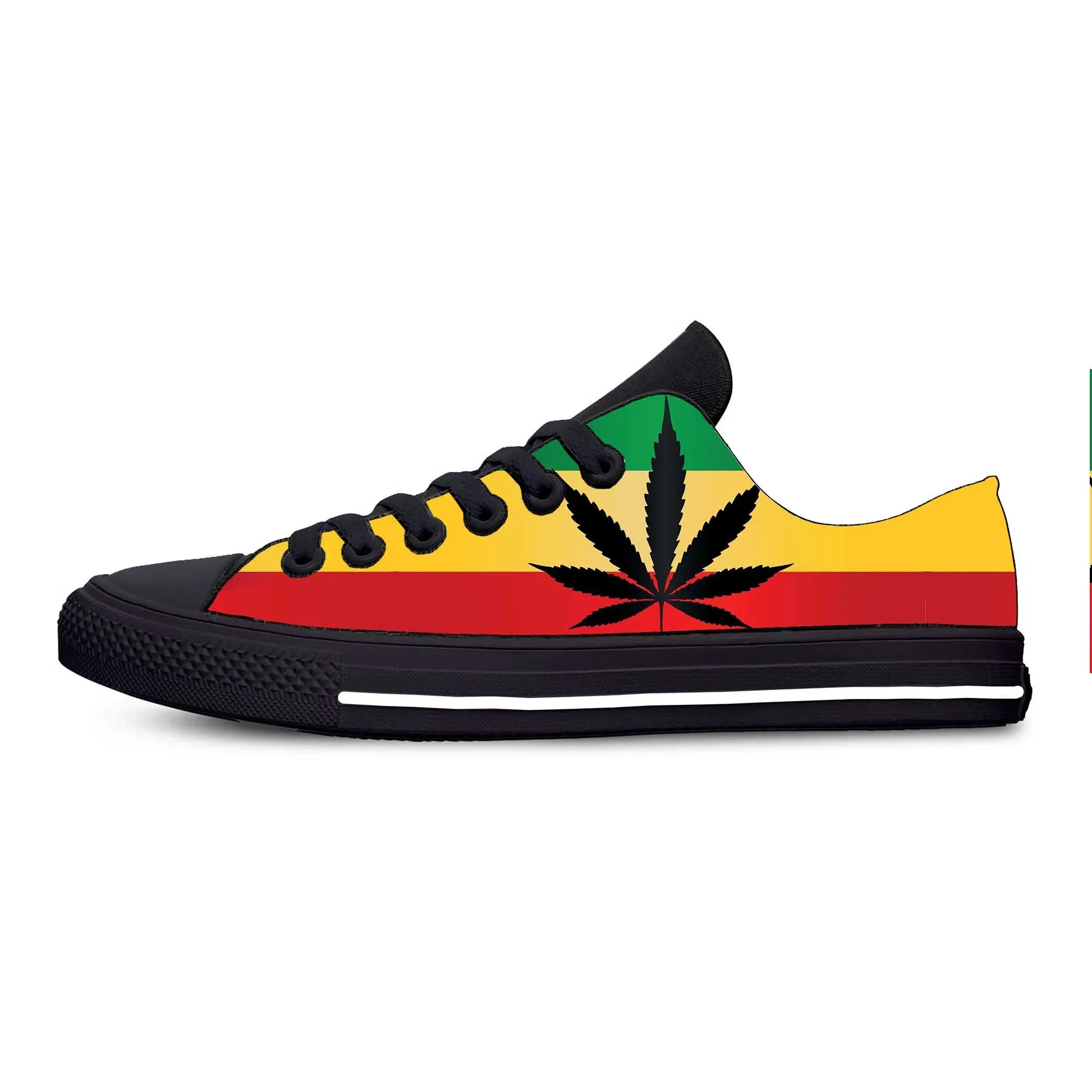 Skor reggae rasta blad ogräs flagga rastafari rastafarian casual tygskor låg topp bekväm andlig 3d tryck män kvinnor sneakers
