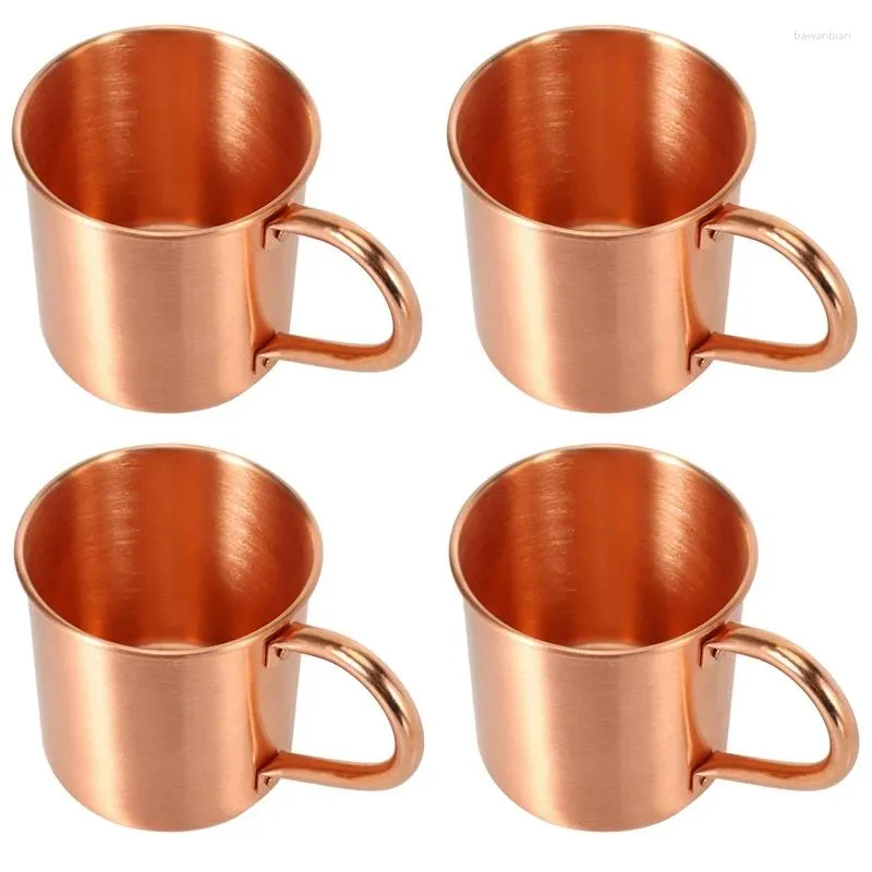 Tazze 4X Tazza Moscow Mule in rame puro, solida e liscia, senza rivestimento interno, per cocktail, caffè, birra, latte, acqua, bicchieri per la casa