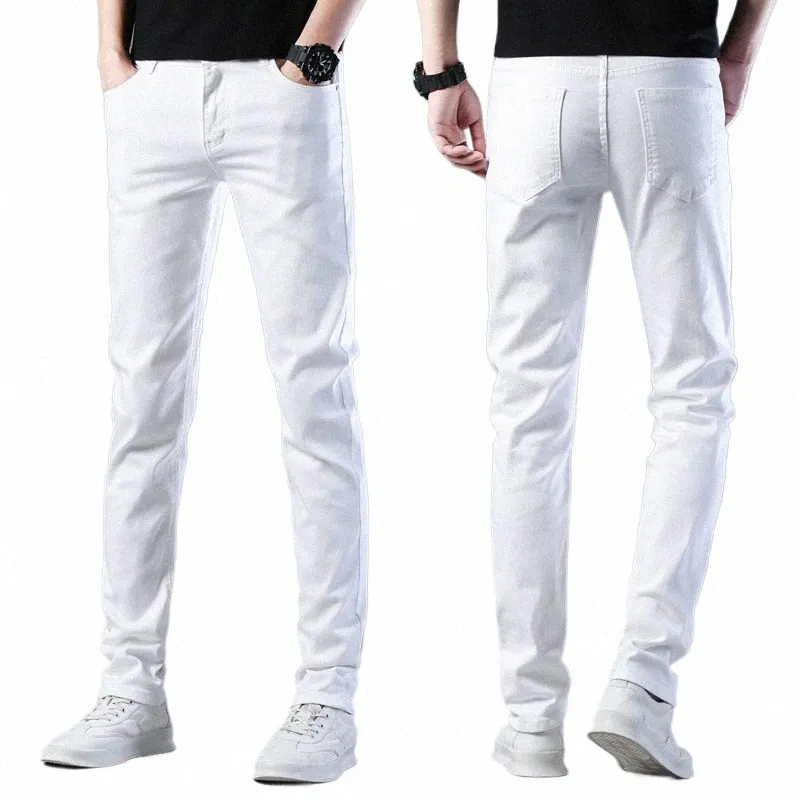 Hommes Fi Marque Élastique Slim Fit Denim Lg Pantalon Casual Blanc Jambe Droite Y2k Jeans Pour Hommes Streetwear 07ot #