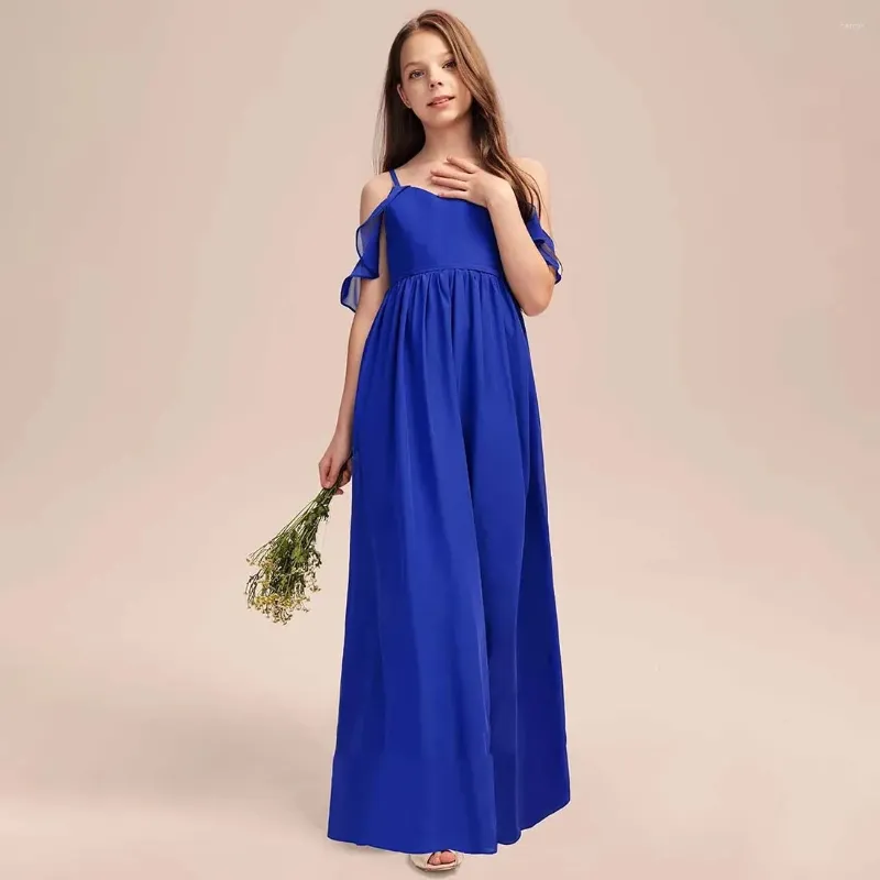 Flickklänningar Yzymanualroom Chiffon Junior Bridesmaid Dress A-Line Cold Shoulder Floor Length 2-15T