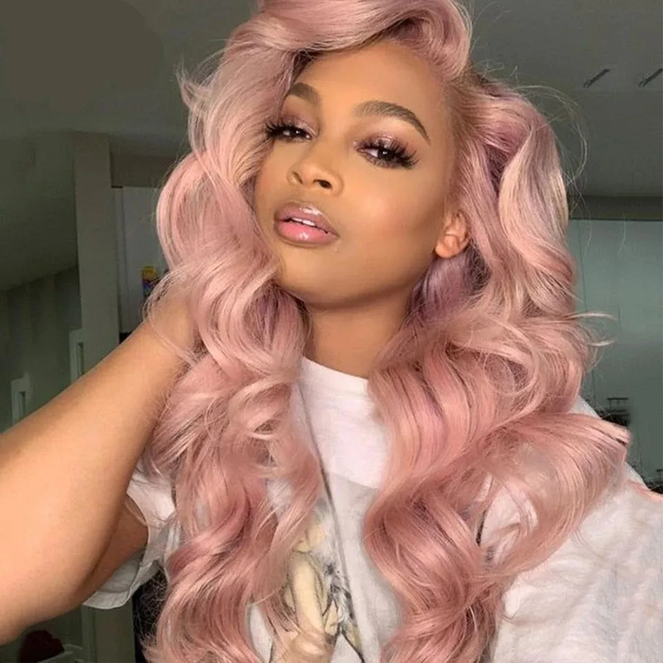 HD Transparent Lace Closure 14-28 Inch Long Straight Brazilian Hair Wigs on Sale Pink Lace Front Wig Human Hair Wigs for Women