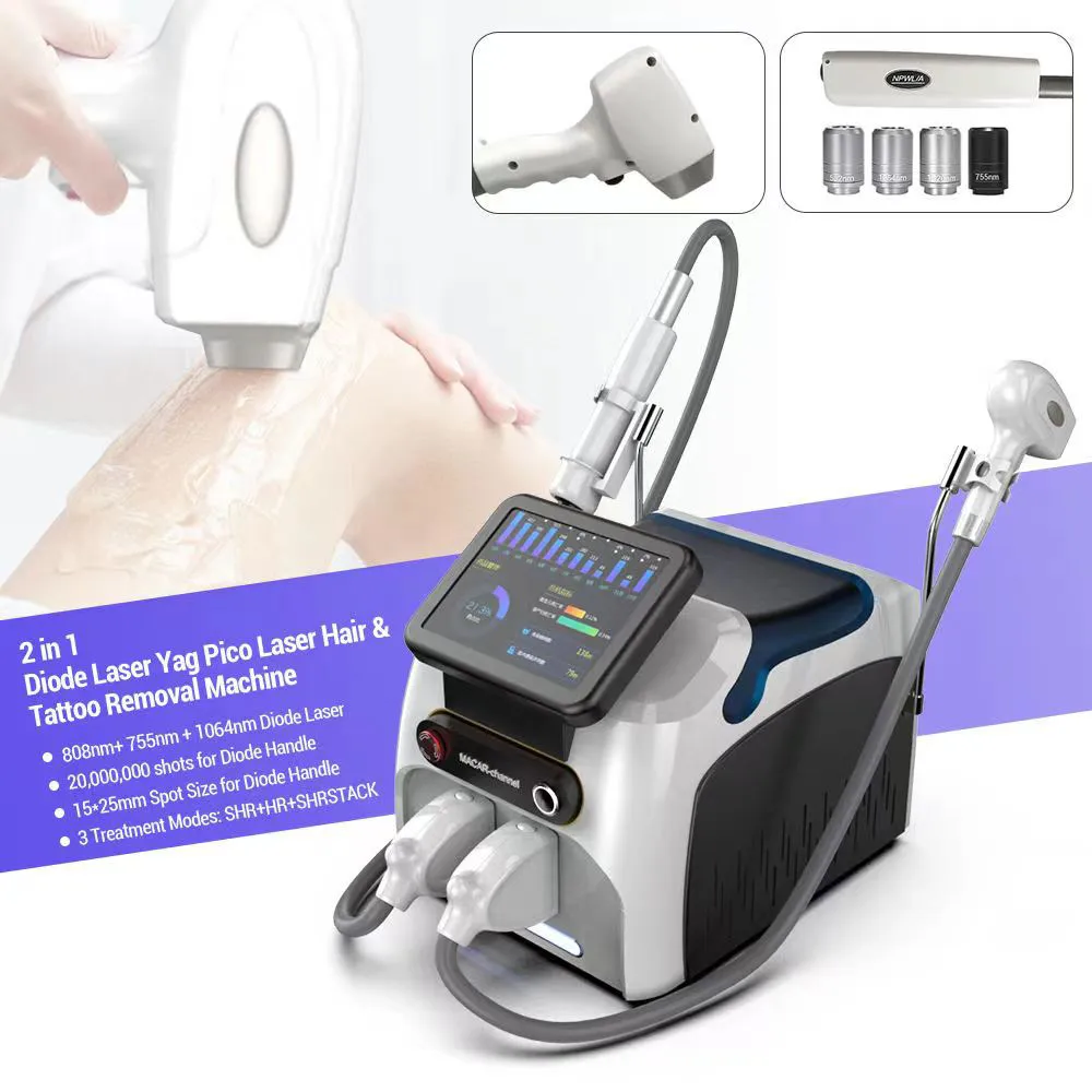 Portable 3 Wave 755nm 808nm 1064nm diodlaser hårborttagning och yag laser tatuering avlägsnande salong skönhetsutrustning