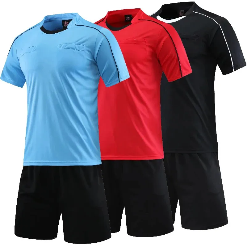 Профессиональный мужской комплект футбольного трикотажа для рефери, униформа для взрослых, с коротким рукавом, рубашка для судьи с тремя карманами 240320