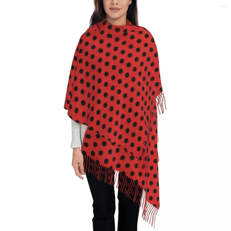 Sciarpe Sciarpa retrò a pois con nappa Scialle caldo rosso e nero Avvolgere le donne Testa personalizzata fai da te Foulard invernale casual