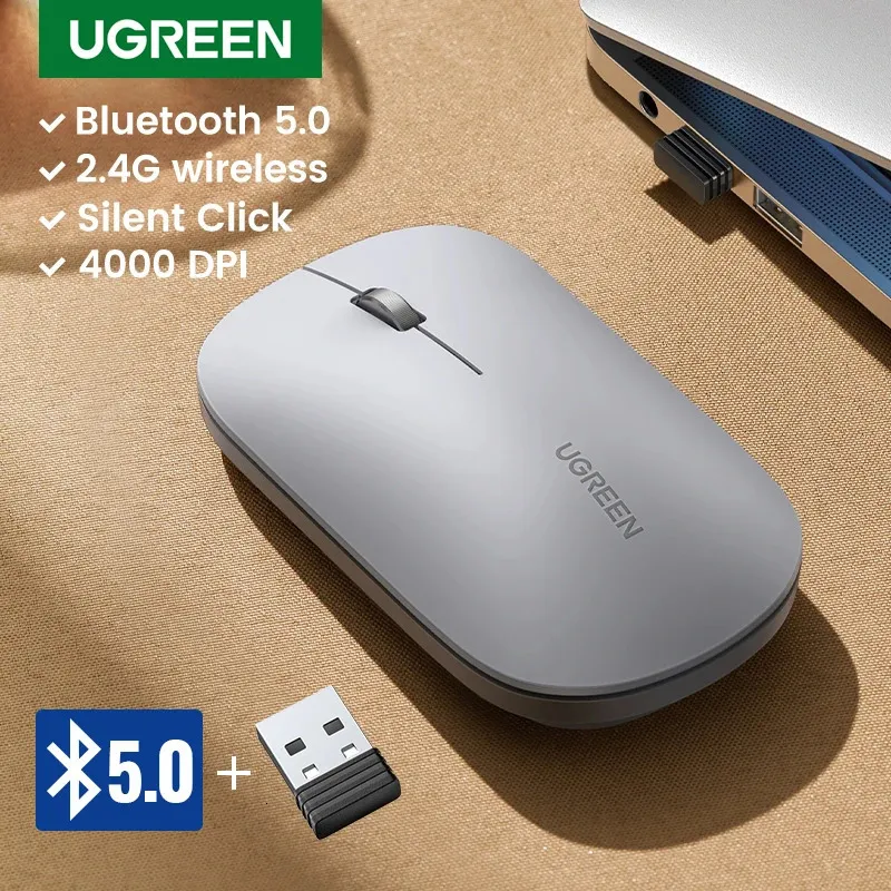 UGREEN Mouse Wireless Bluetooth 24G Silent Mice 4000 DPI Left Right Hand For Tablet Computer Laptop PC 240309