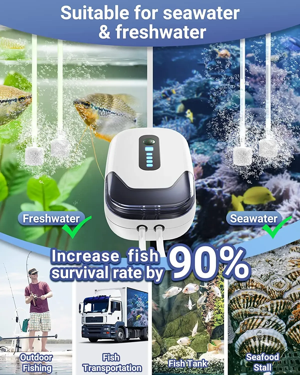 Zubehör Aquarium Sauerstoff Luftpumpe 6000 mAh Für Aquarium Outdoor Tragbare Aquarium Kompressor Mit USB Oxygenator Angeln