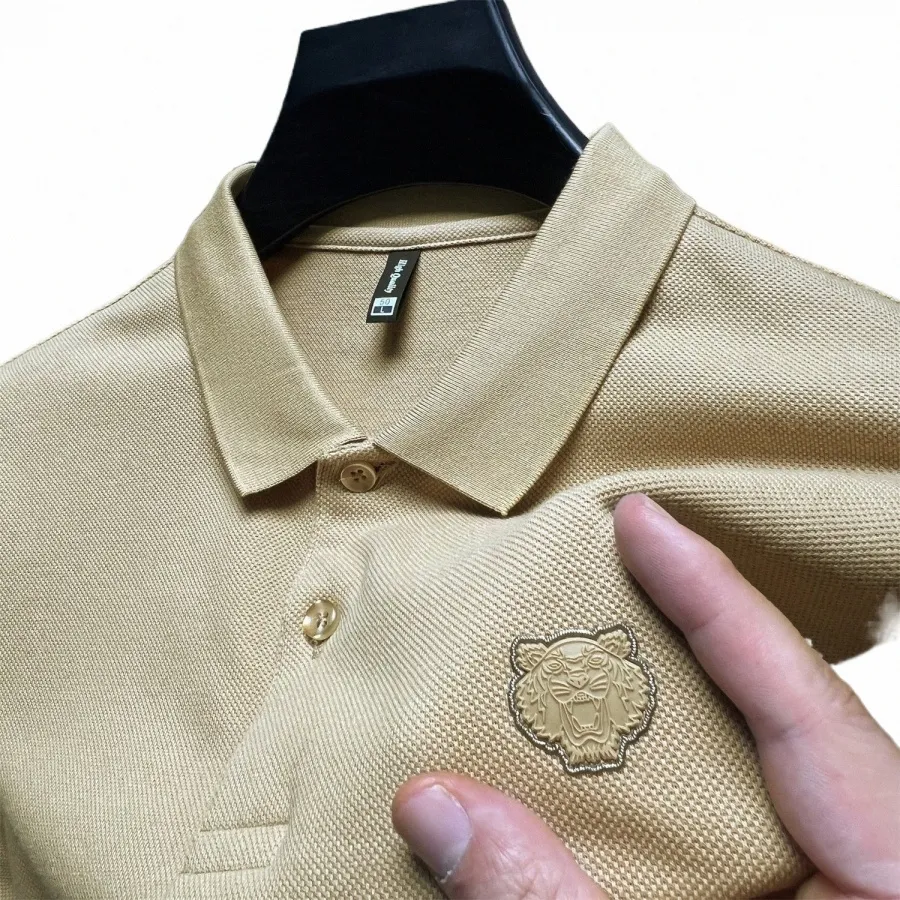 Marque de luxe 100% Cott Polo pour hommes 2023 Été brodé Tête de tigre T-shirt imprimé pour hommes coréens décontractés vêtements pour hommes J0W9 #