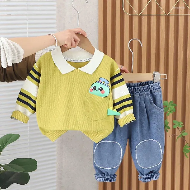 Conjuntos de roupas 2 pcs bebê designer 18 meses menino 2024 roupas de primavera para crianças meninos desenhos animados manga longa camisetas e calças terno