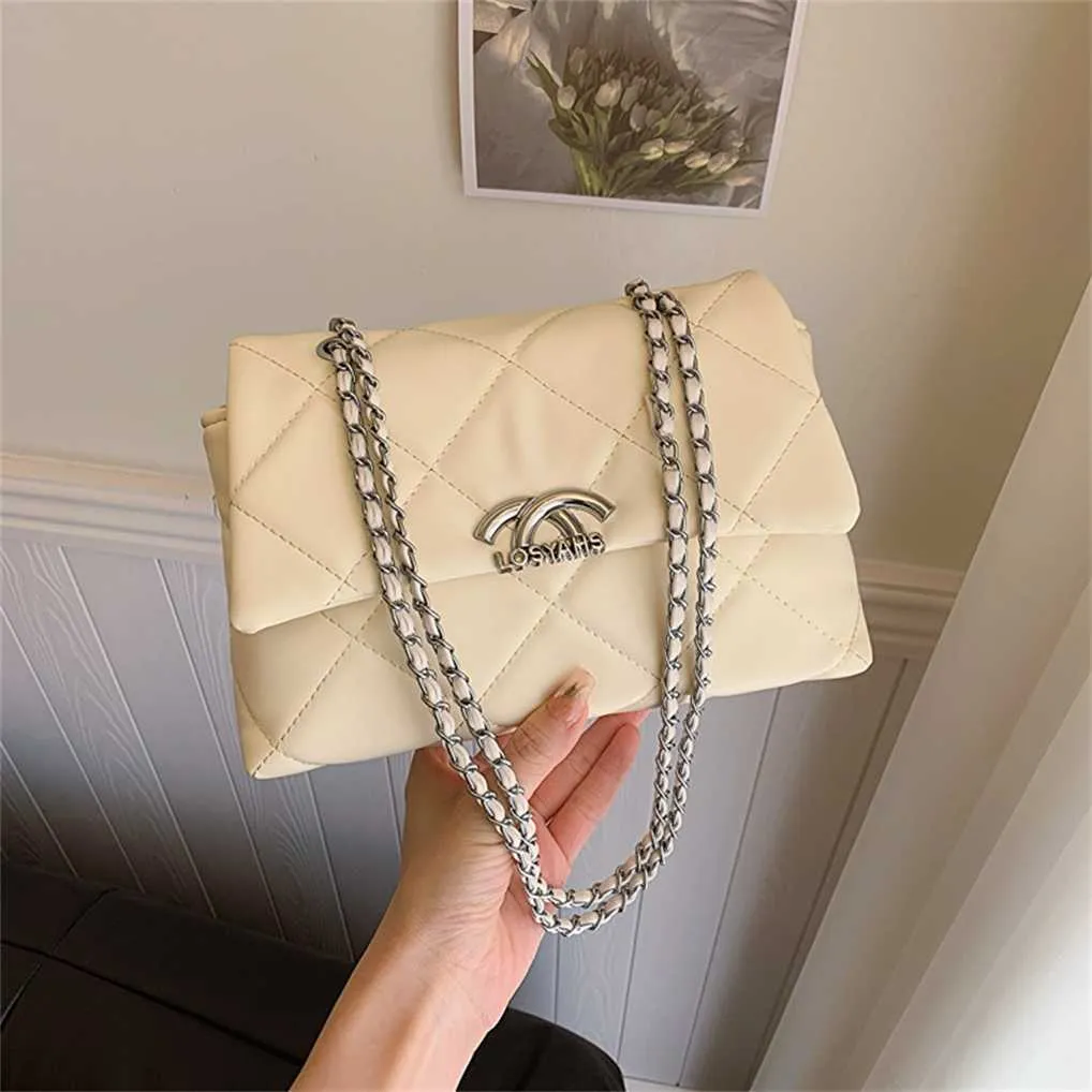 26% KORTING Designer tas 2024 Handtassen geruit ananaspatroon gepersonaliseerde autostiksels effen kleur ketting temperament dagelijkse damesschouder