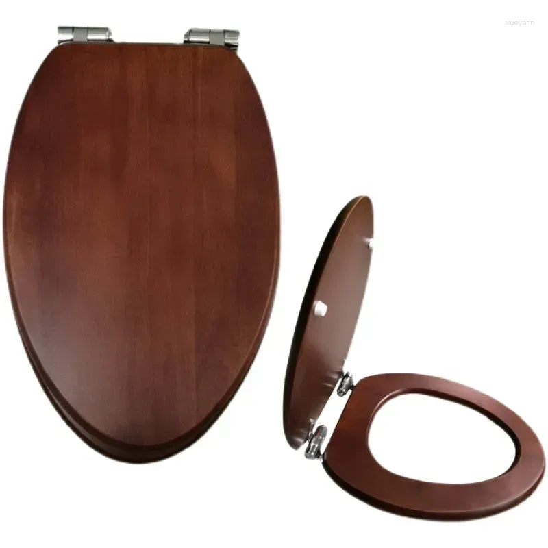 Toilet Seat Covers Solid Wood Cover OUV Universal Thickened Ring Black Walnut Stainless Steel Buffer Drop Hinge