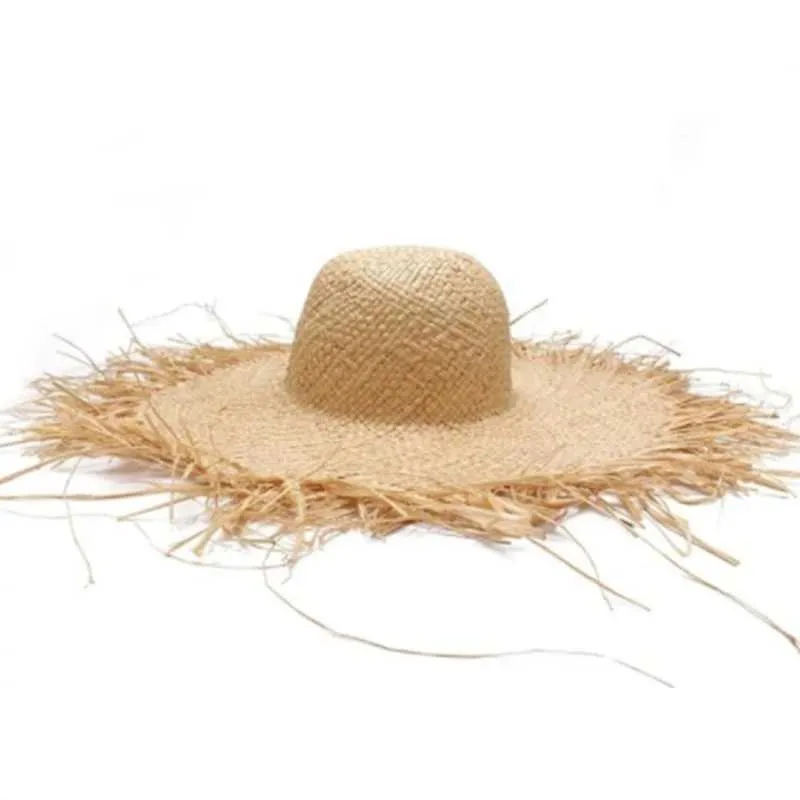 Chapéus de aba larga Bucket Chapéus WZCX Handmade Tassel Womens Straw Hat Wide Brim Gilrs Natural Rafia Panamá Beach Chapéu de Palha Férias J240325