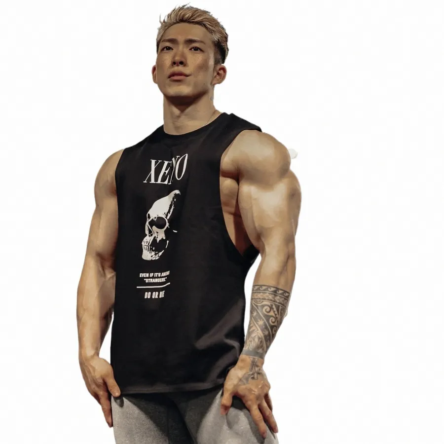 Gym Sports Fitn Men's Tank Top Cott em torno do pescoço solto oversized sleevel T-shirt Outdoor Basketball Training Tank Top c6Gp #