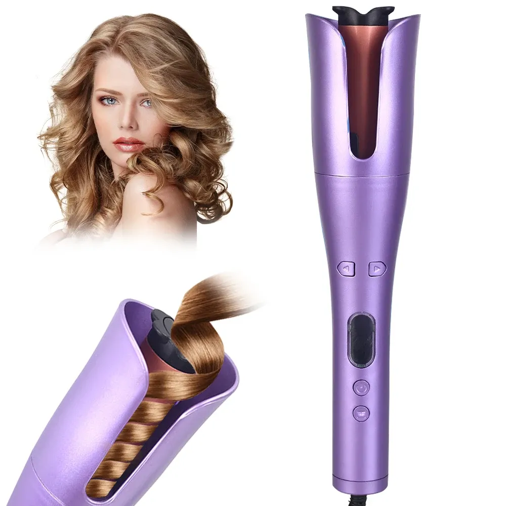 Irons Lofamy RD605D Automatic Rotary Styling Hair Curler Portable Purple Curling Iron LCD Display Ceramic Rotating Hair Magic Curling