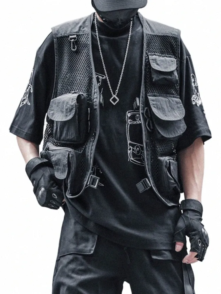 Houzhou Techwear Black Cargo Biker Chalecer sin camisetas de manga TODA MEN Menevel Top Men Clothing Hip Hip Hip Hop F96g#