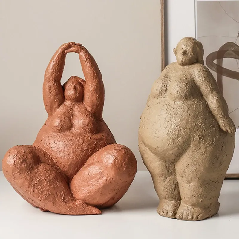 Sculptures Abstract Fat Lady Figurines Art Yoga Plump Women Statues Resin Female Character Tabletop Decor Crafts Home Decoration Ornaments