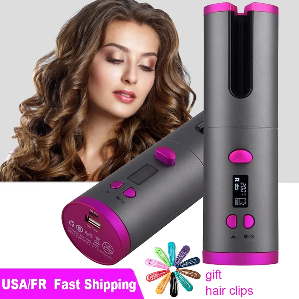 Irons Air Curler USB Cordless Automatic Hair Curler Auto Wireless Curler USB RECHARGEABLE HÅR VAVER Tungar Iron Curling Wand