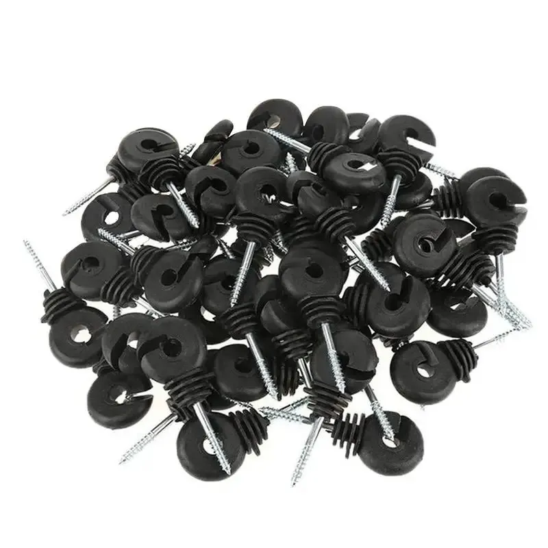 50Pcs Electric Fence Offset Ring Insulator Wood Post Fencing Screw Timber Tape Wire Insulators Safe Garden Buildings Accessory 240309