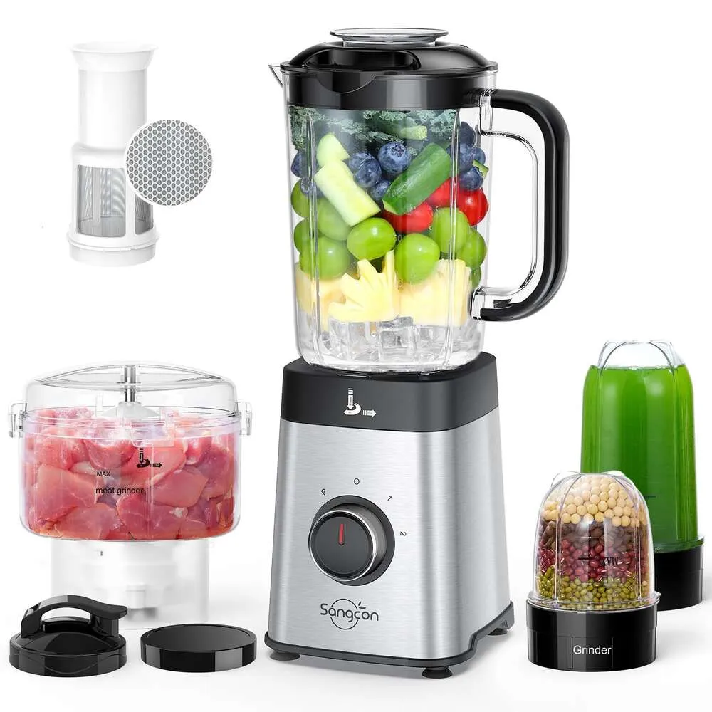 Sangcon Dispenser Alimentare Combinato Adatto alla Cucina, Mixer 5 in 1 per Frappè, Frullati, Macinazione di Carne, Macinazione, Ecc., Barattolo da 40 e Tazza da 17 Once, con Portatile