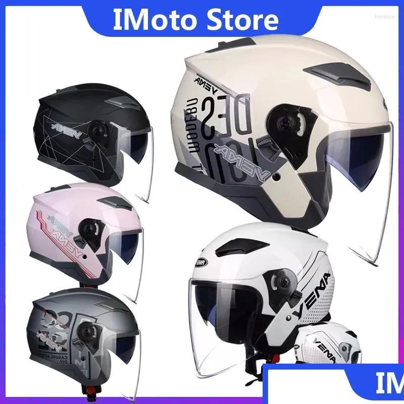 Motorcycle Helmets Helmet Dual Mirrors Seasonal Sun Protection 3/4 Half Men And Women Winter Safety Anti Fog Lens Drop Delivery Automo Otrc5