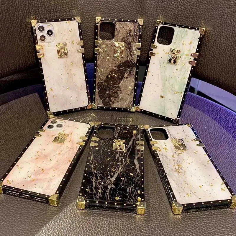 Mobiltelefonfodral Luxury Marble Texture Phone Case för iPhone11 14 15Pro Granite Stone Mönster Soft Square för iPhone 12 13 XS Max XR 78Plus Cover H240326