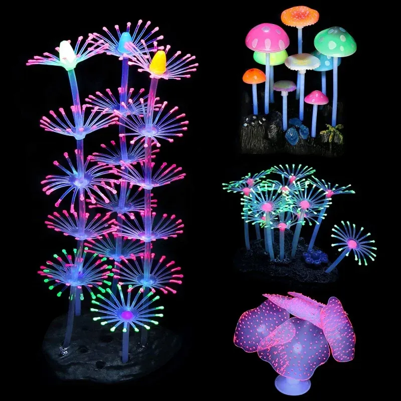 Decorazioni Bagliore in silicone Decorazioni per acquario Piante con simulazione Corallo in silicone Corno artificiale Corallo Acquario Ornamenti luminosi