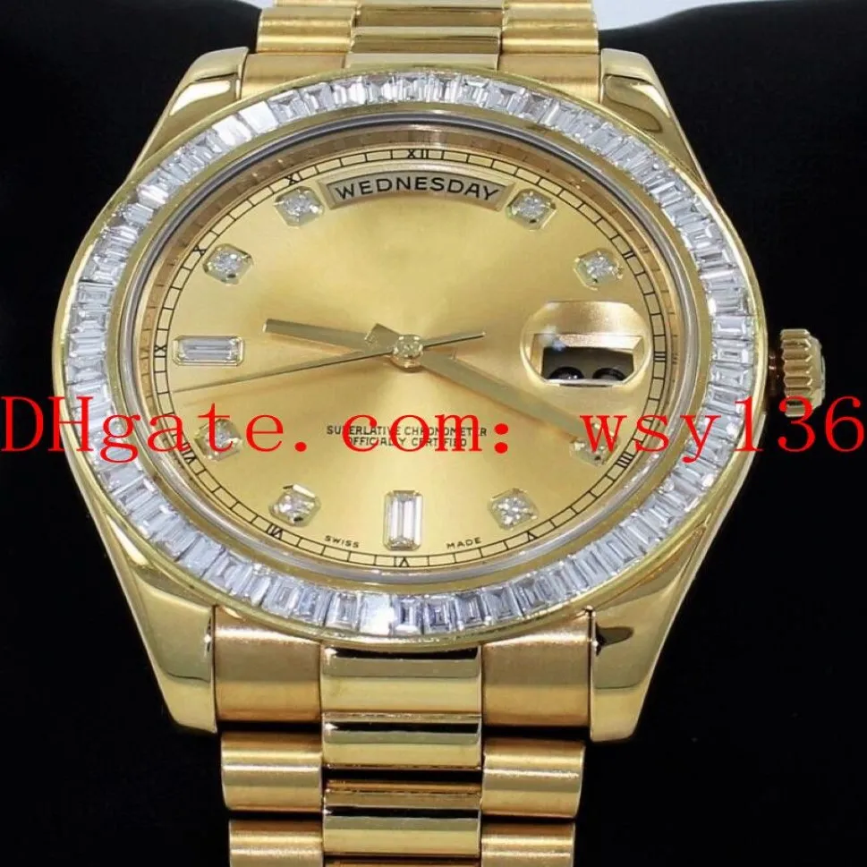 Luxury Men's Wrist Watches Day-Date II Presi 218238 18K Yellow Gold Baguettes Diamond 36mm Automatisk mekanisk rörelse Mens307L