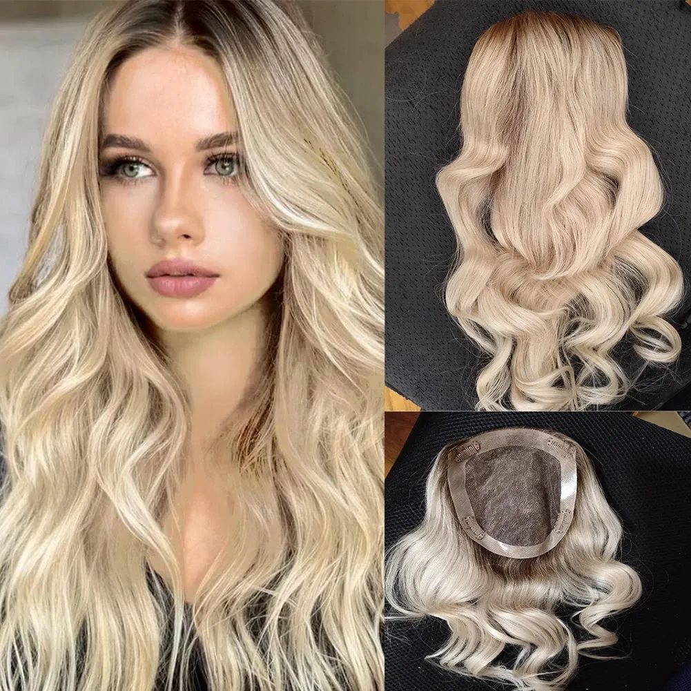 Toppers 8*15CM Remy Hair Topper Wave 120%gęstość naturalny klips do włosów w przedłużanie włosów ludzkie włosy dla kobiet Ombre Blonde