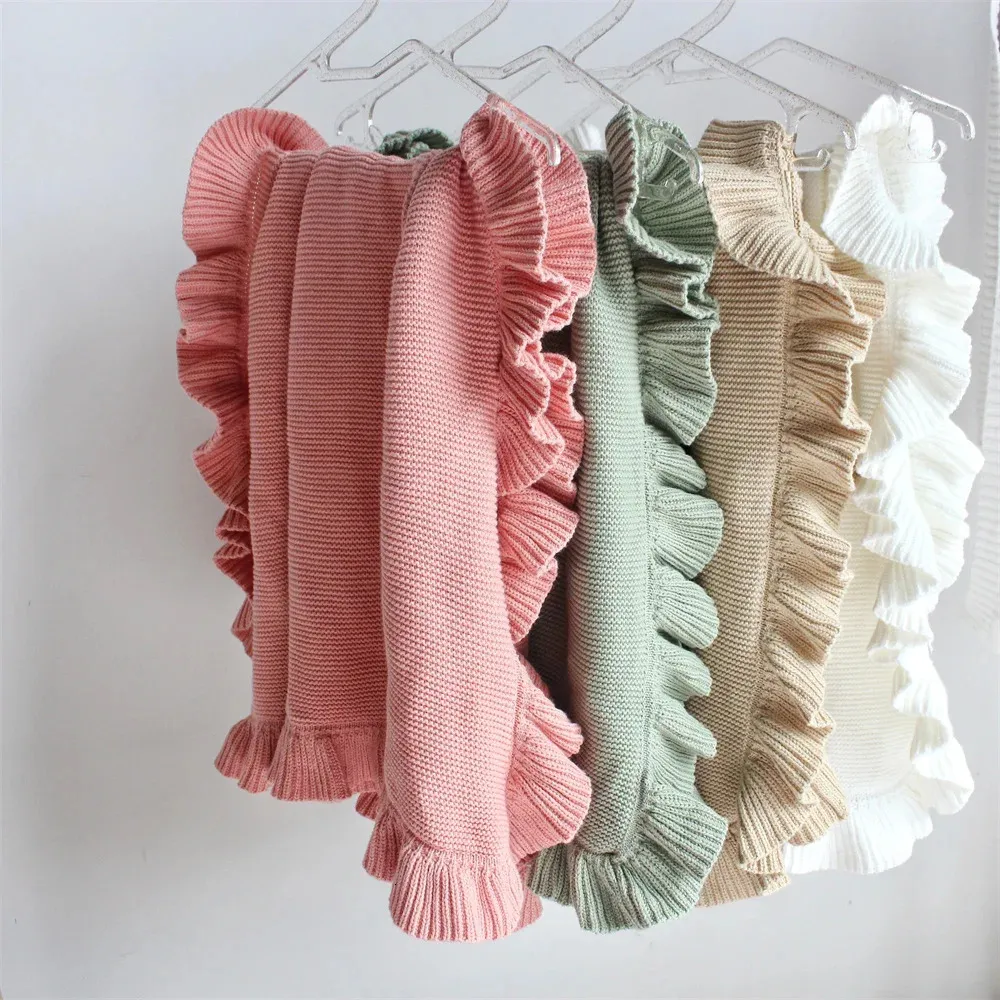 Katoen gebreide babydekens geboren Inbakeren Wrap Ruffle Dekens Peuter Baby Beddengoed Quilt Geboren Mand Kinderwagen Inbakeren 240311