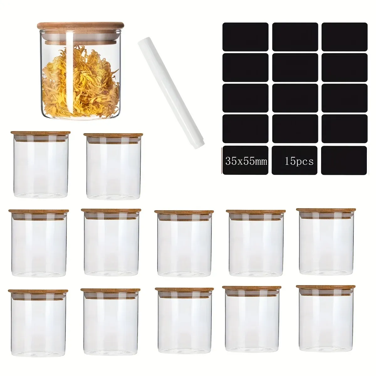 Bocaux 12 paquets de pots de stockage scellés, pots de bonbons en verre avec couvercles avec couvercle en bambou, pots de stockage pour articles divers, parfums, épices