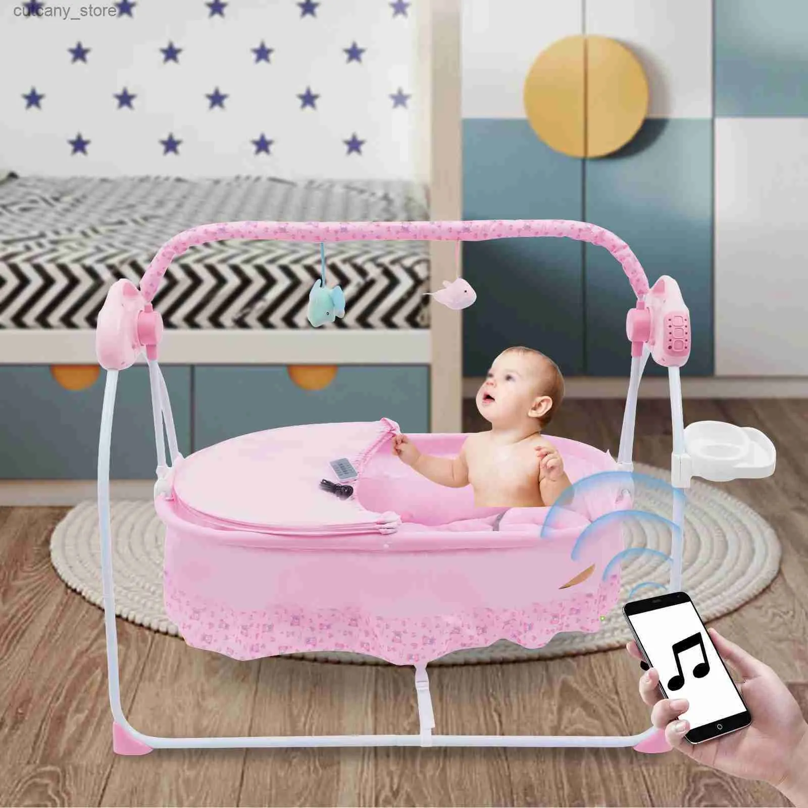 Culle per bambini Ectric Bluetooth Baby Crad Altalena Portab Culla Lettino per neonati Culla a dondolo con musica Artefatto rilassante Culla L240320