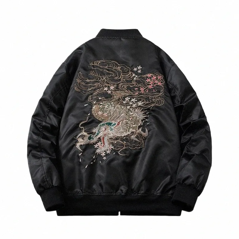 Men Bomber Jacket Drag Embroidery Jacket Vintage Chinese Harajuku Baseball Coat Hip Hop Fi Windbreaker Cool Streetwear J4PQ#