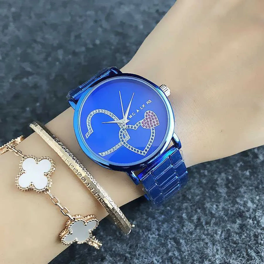 M дизайн Брендовые кварцевые наручные часы для женщин Девушка Красочные кристаллы Любовь в форме сердца Стиль Металлическая стальная лента M55